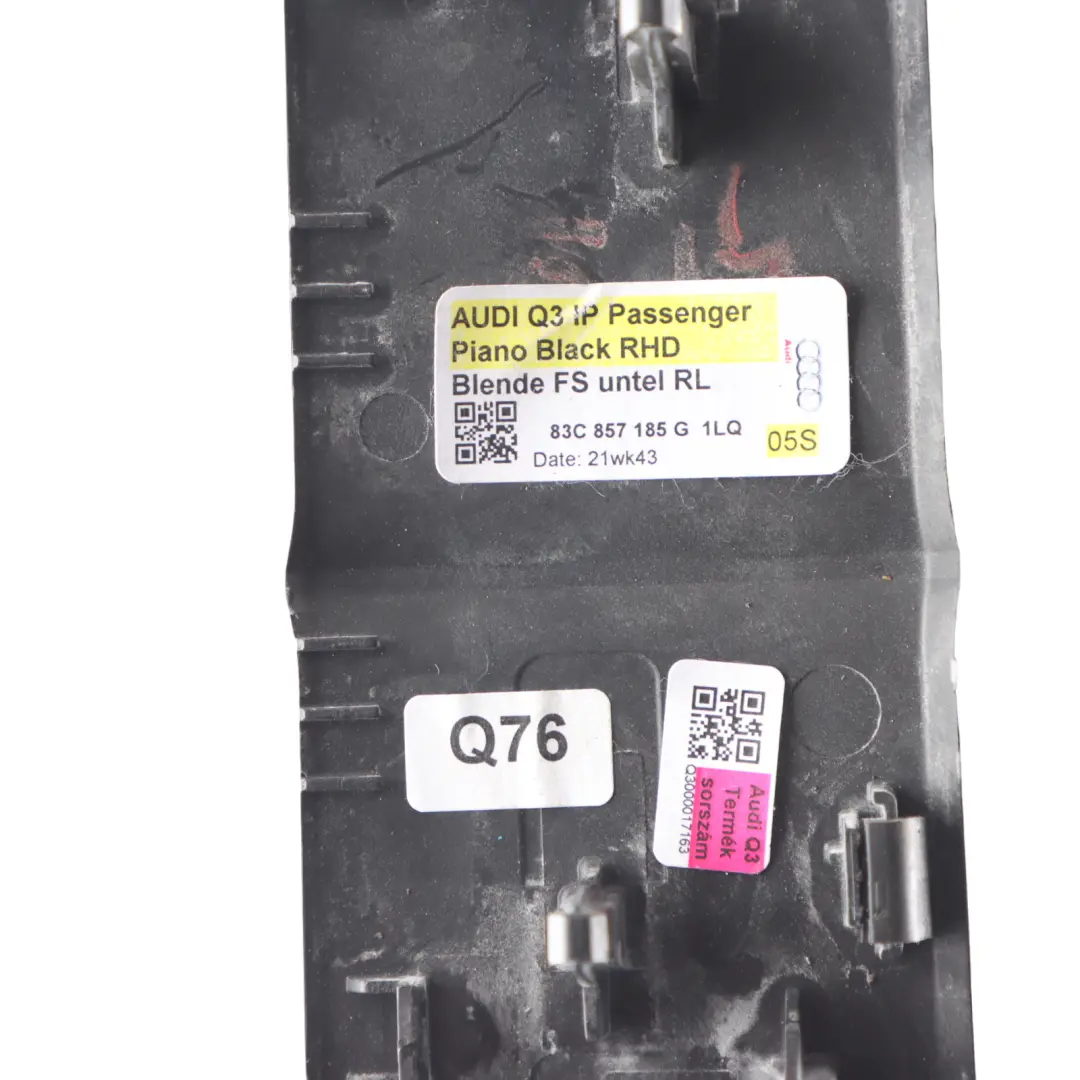 Side Dashboard Left N/S Trim Strip Quattro to Audi Q3 F3 Passenger with Part number 83C857185G Audi Q3 F3 Passenger Side Dashboard Left N/S Trim Strip Quattro - SKU RHD-83C857185G - Part number 83C857185G