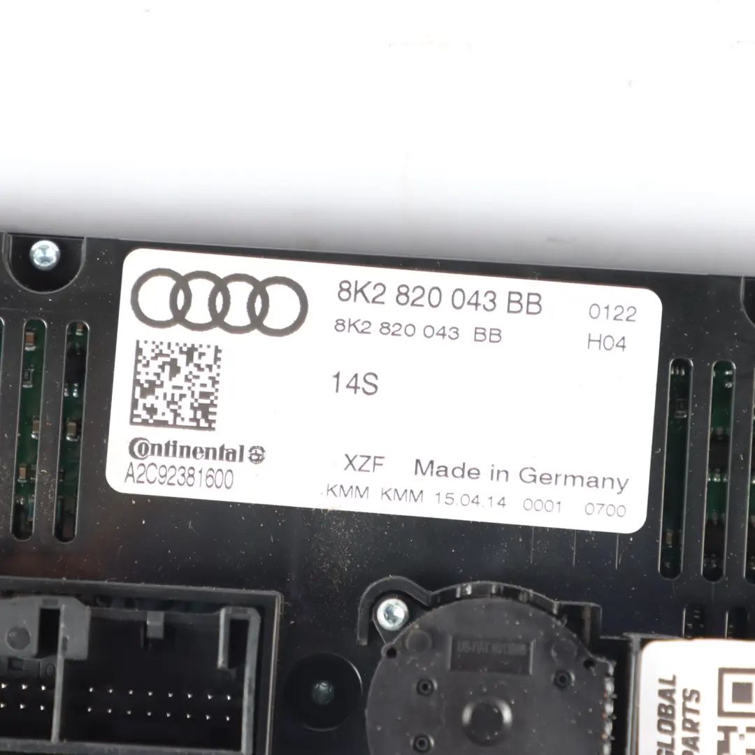 Dashboard Center Heater A/C Climate Control Switch Panel to Audi A5 8T with Part number 8K2820043BB Audi A5 8T Dashboard Center Heater A/C Climate Control Switch Panel - SKU RHD-8K2820043BB - Part number 8K2820043BB