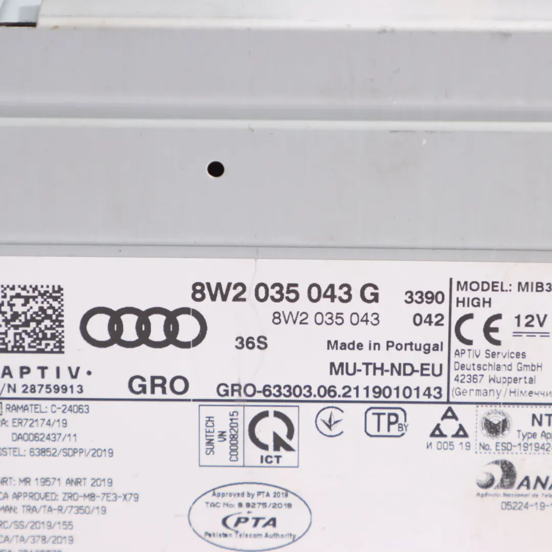 MMI Multimedia Sat Nav Navigation Control Head Unit to Audi A4 B9 with Part number 8W2035043G Audi A4 B9 MMI Multimedia Sat Nav Navigation Control Head Unit - SKU RHD-8W2035043G - Part number 8W2035043G