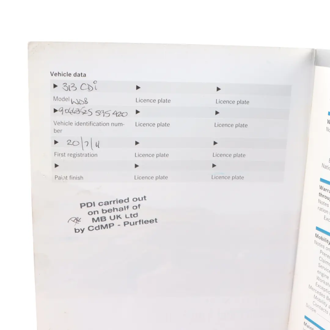 Mercedes Vito W639 Owner's Handbook Instructions Book Booklet - SKU 0005847993 - Part number 0005847993
