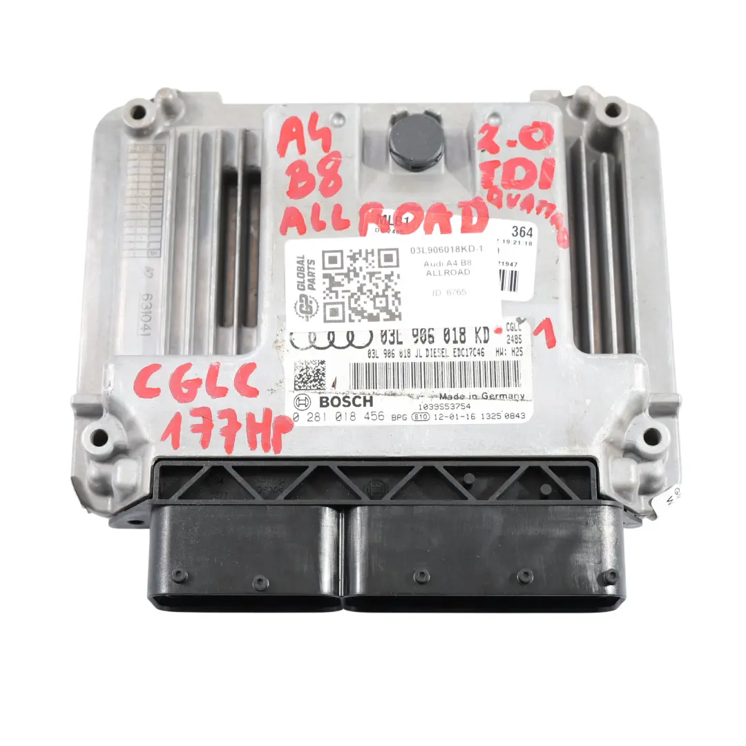 CGLC 177HP Quattro Sterownik Silnika do Audi A4 B8 Allroad 2.0 TDI o numerze 03L906018KD Audi A4 B8 Allroad 2.0 TDI CGLC 177HP Quattro Sterownik Silnika - SKU 03L906018KD-1 - Numer Części 03L906018KD