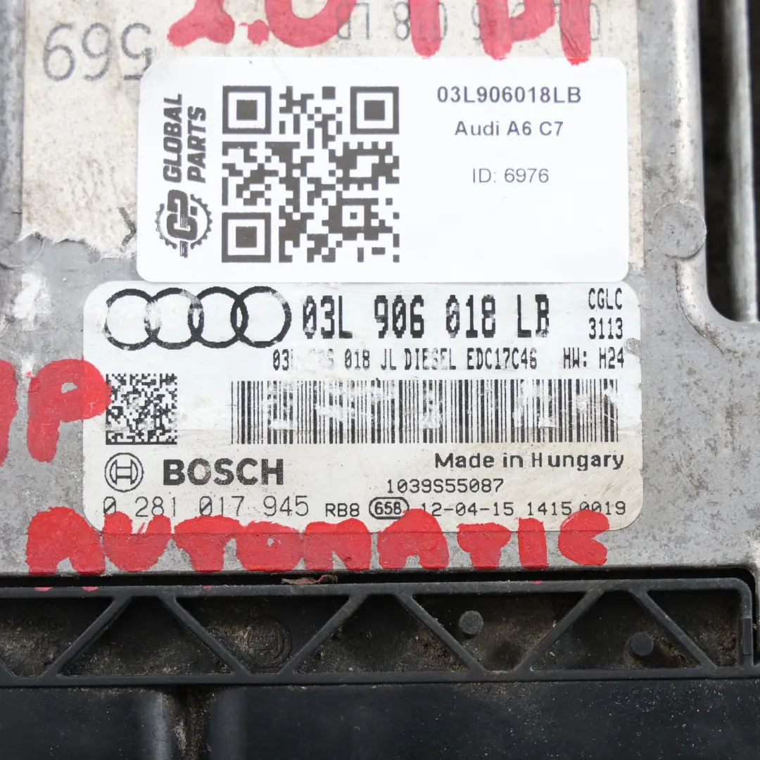 CGLC 177HP Unità Controllo Motore ECU 03L906018LA Automatico per Audi A6 C7 2.0 TDI con numero di parte 03L906018LB Audi A6 C7 2.0 TDI CGLC 177HP Unità Controllo Motore ECU 03L906018LA Automatico - SKU 03L906018LB - Numero di parte 03L906018LB