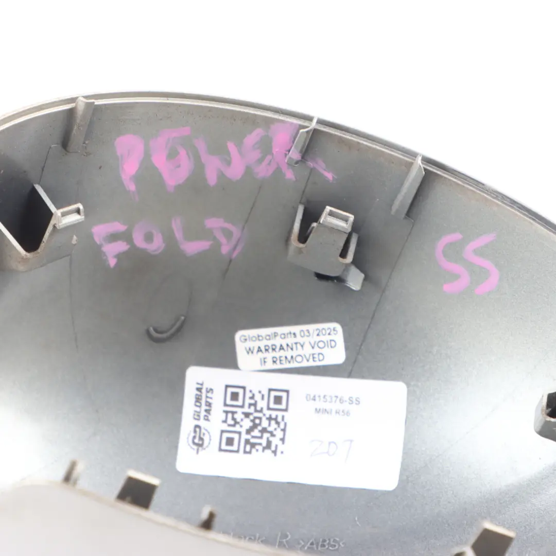 Mirror Cover Fold Cap Trim Right O/S Door Wing Sparkling Silver A60 to Mini R55 R56 with Part number 0415376 Mini R55 R56 Mirror Cover Fold Cap Trim Right O/S Door Wing Sparkling Silver A60 - SKU 0415376-SS - Part number 0415376