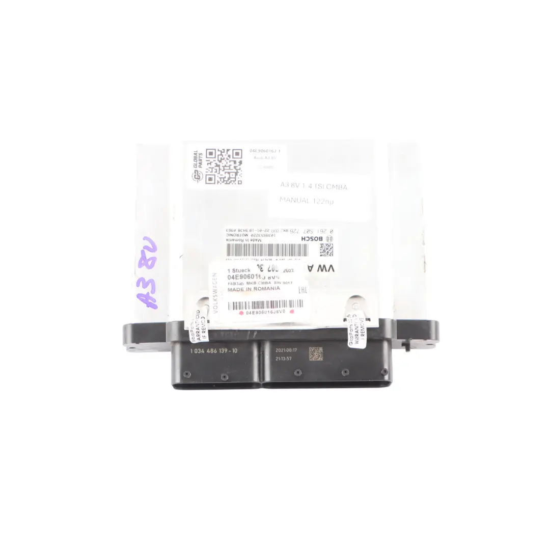 CMBA 122HP Engine ECU Kit + Key + Ignition Manual Audi A3 8V 1.4 TFSI - SKU 04E906016J-1 - Part number 04E906016J