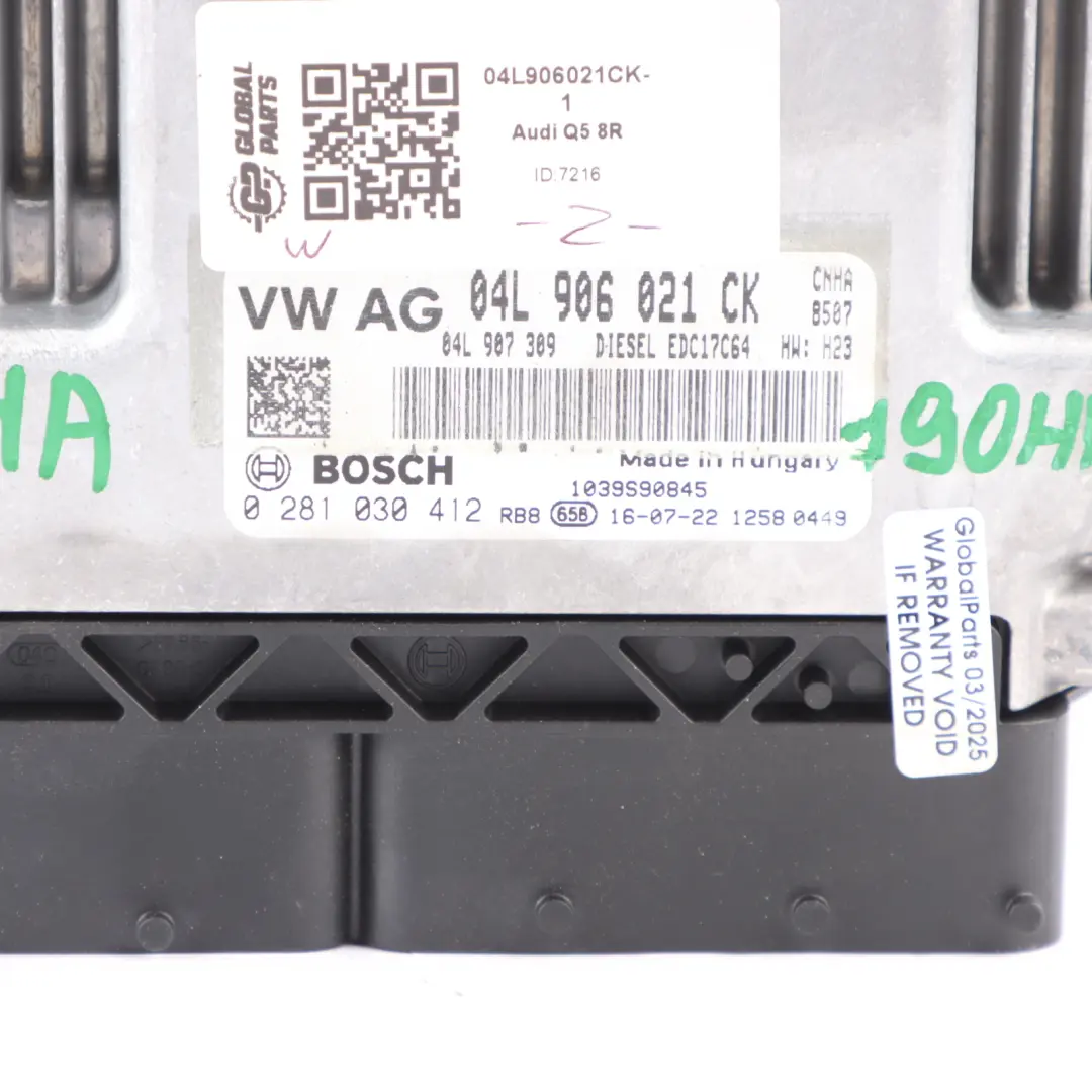 CNHA 190HP Engine ECU Kit 04L906021BG Automatic to Audi Q5 8R 2.0 TDI with Part number 04L906021CK Audi Q5 8R 2.0 TDI CNHA 190HP Engine ECU Kit 04L906021BG Automatic - SKU 04L906021CK-1 - Part number 04L906021CK