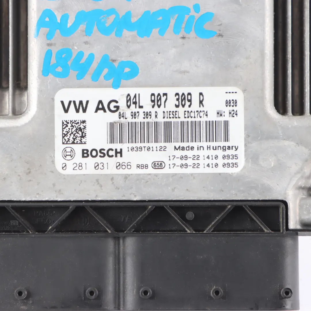 184HP DGCA Engine ECU Unit Automatic to Audi A3 8V 2.0 TDI Quattro with Part number 04L907309R Audi A3 8V 2.0 TDI Quattro 184HP DGCA Engine ECU Unit Automatic - SKU 04L907309R - Part number 04L907309R