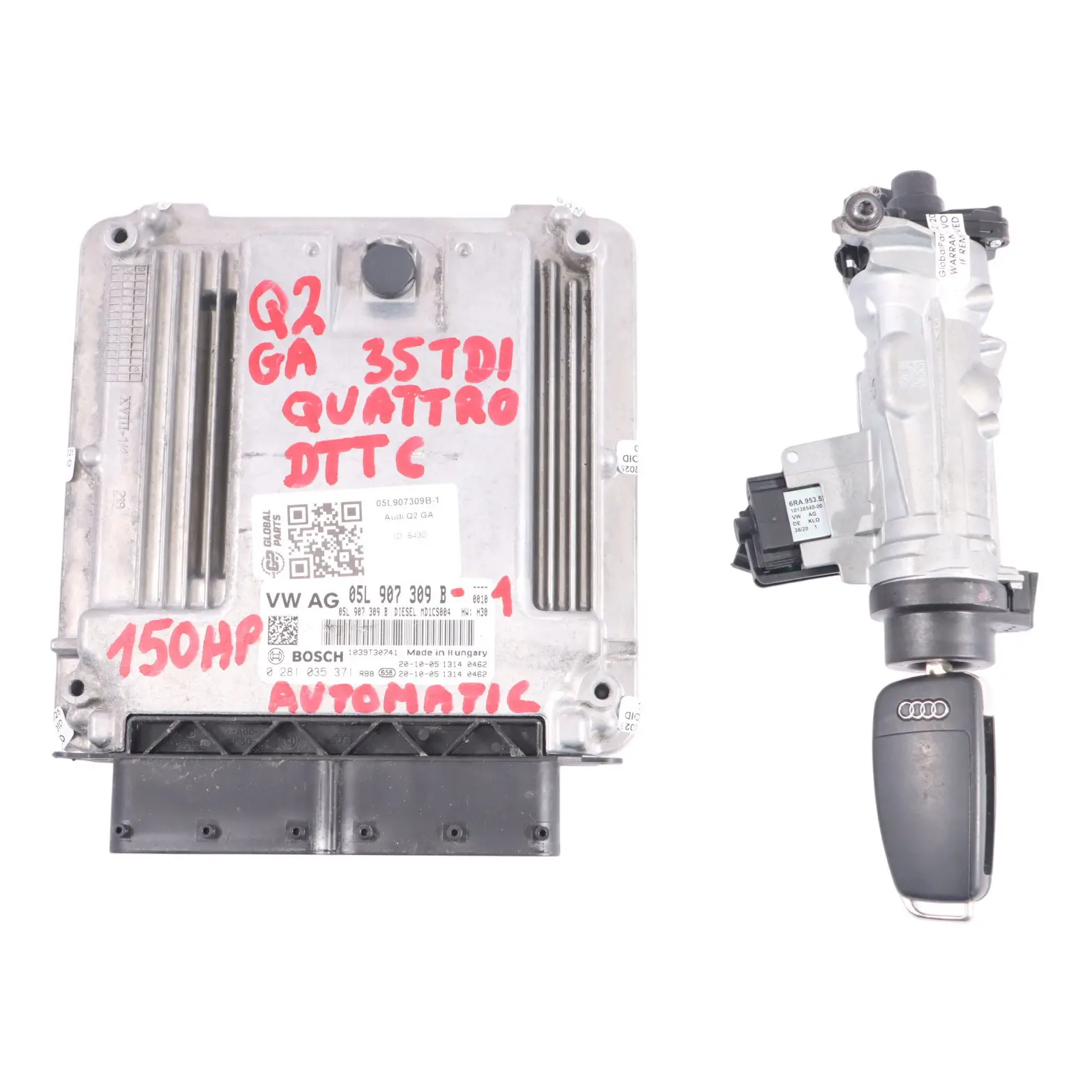 Audi Q2 GA 35 TDI DTTC 150HP Quattro Motor Kit ECU 05L907309B Encendido + Llave