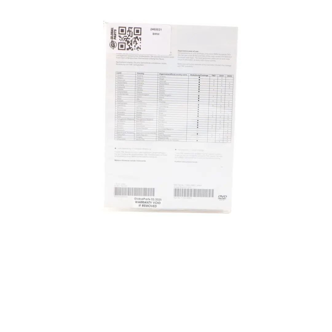 BMW Business 2019 Update DVD Road Map Europe DVD2 T1000-26963 - SKU 2465031 - Part number 2465031