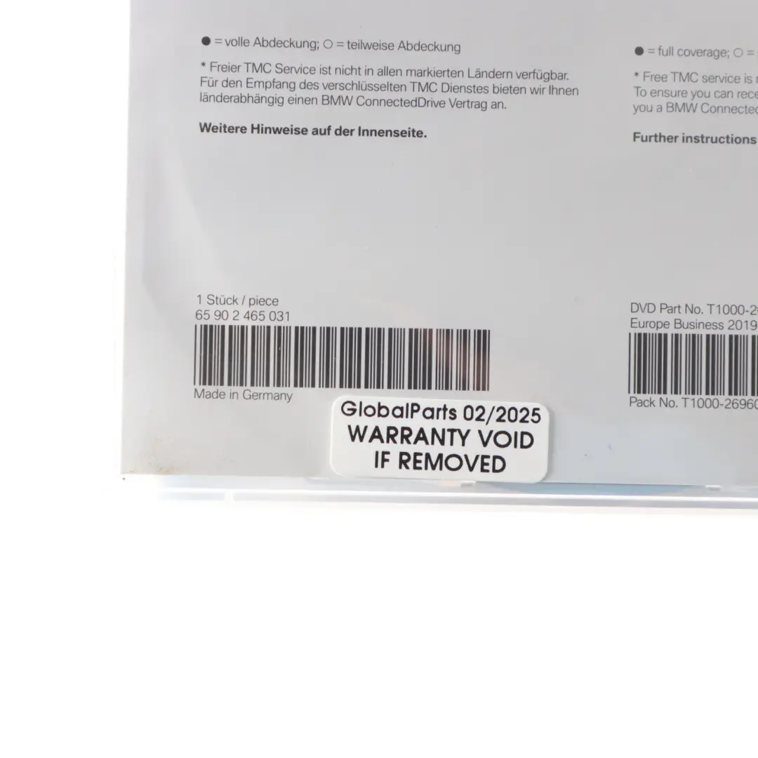 BMW Business 2019 Update DVD Road Map Europe DVD2 T1000-26963 - SKU 2465031 - Part number 2465031
