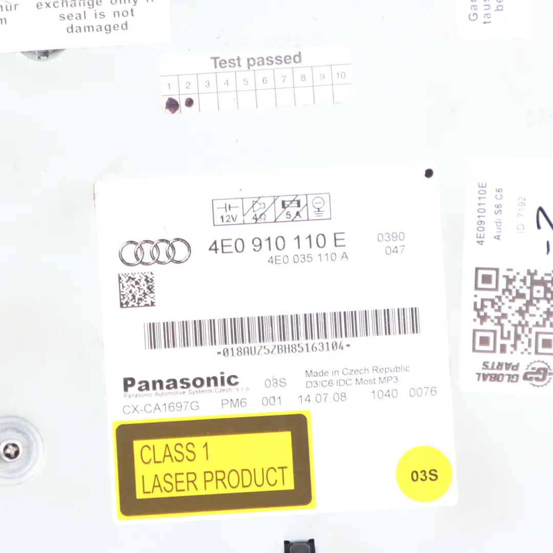 Audi S6 C6 Cargador De 6 Cds Unidad Central MMI - SKU 4E0910110E - Número de pieza 4E0910110E