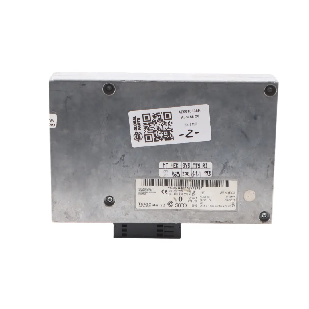 Audi A6 C6 Q7 4L Módulo Control Teléfono Bluetooth ECU - SKU 4E0910336H - Número de pieza 4E0910336H