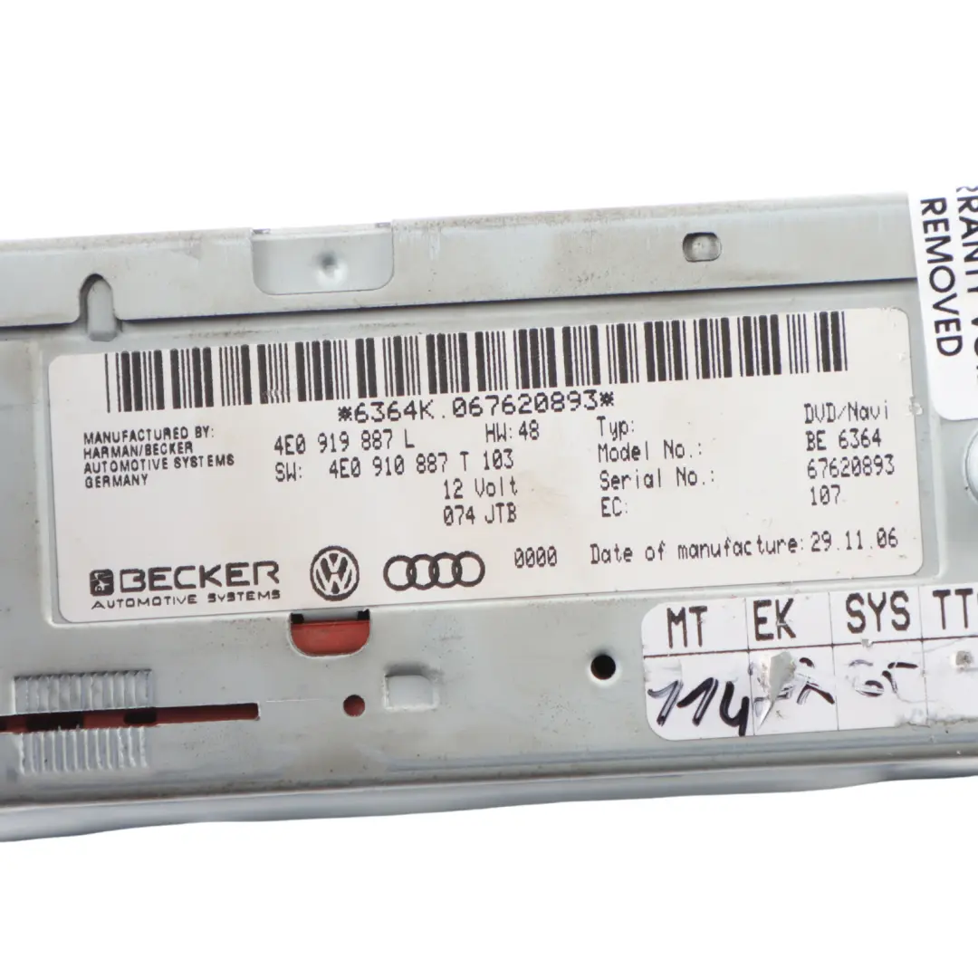 Audi Q7 4L Sat Navi Navigation Drive Reader DVD Player Unit - SKU 4E0919887L - Part number 4E0919887L
