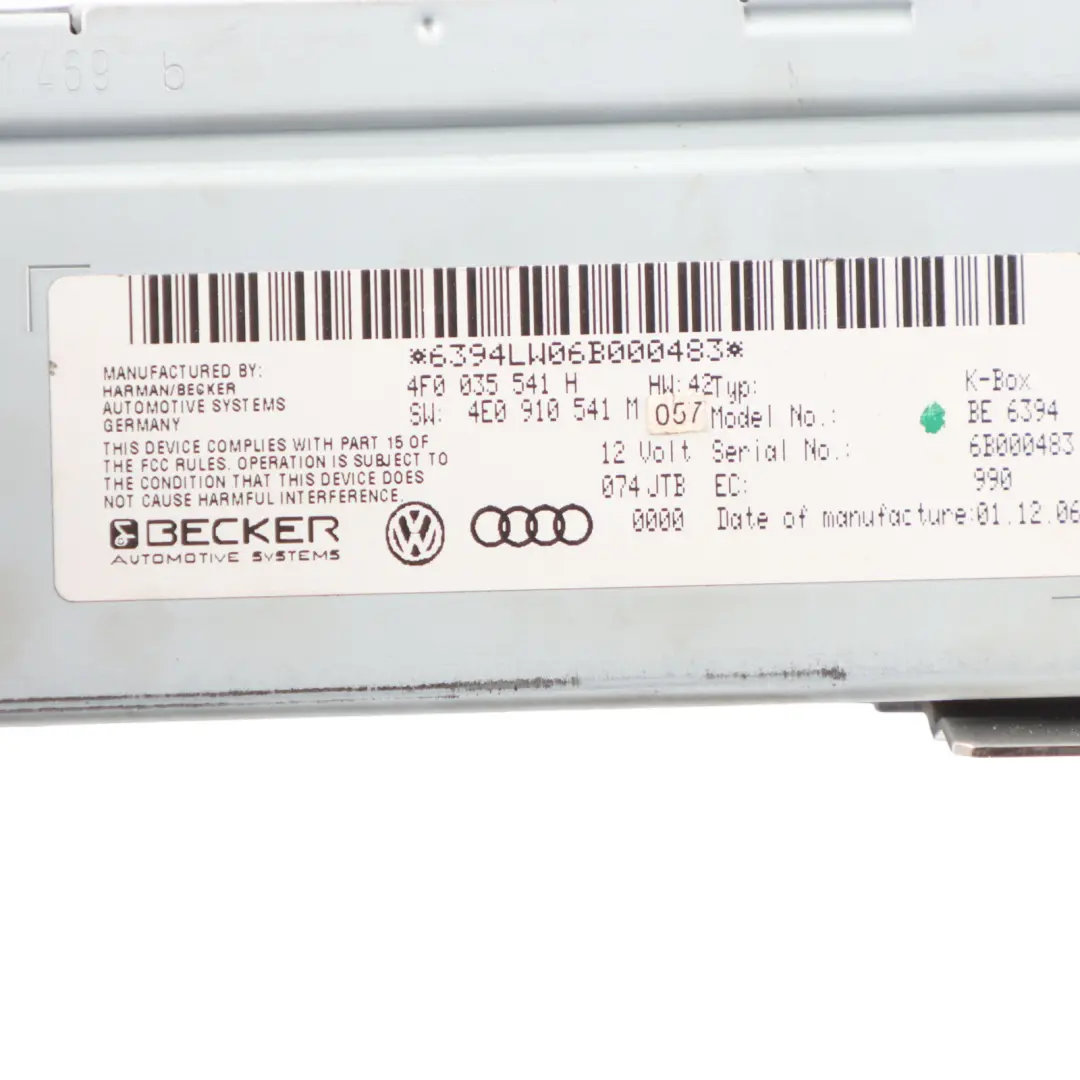 Becker K-Box Radio Receiver Module Control Unit ECU to Audi S6 C6 with Part number 4F0035541H Audi S6 C6 Becker K-Box Radio Receiver Module Control Unit ECU - SKU 4F0035541H - Part number 4F0035541H