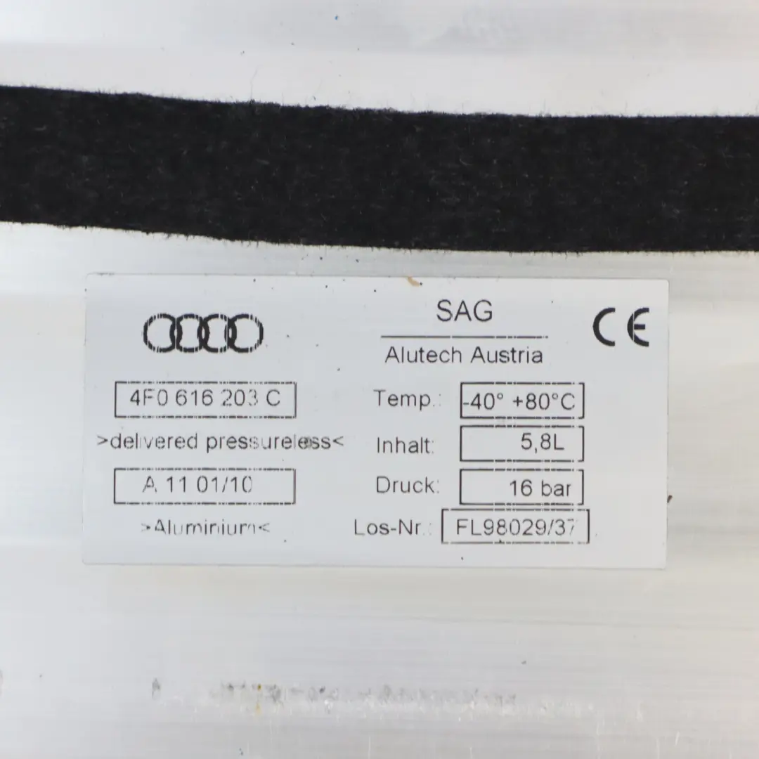 4F Serbatoio Accumulatore Pressione Sospensione Aria per Audi A6 C6 con numero di parte 4F0616203C Audi A6 C6 4F Serbatoio Accumulatore Pressione Sospensione Aria - SKU 4F0616203C - Numero di parte 4F0616203C