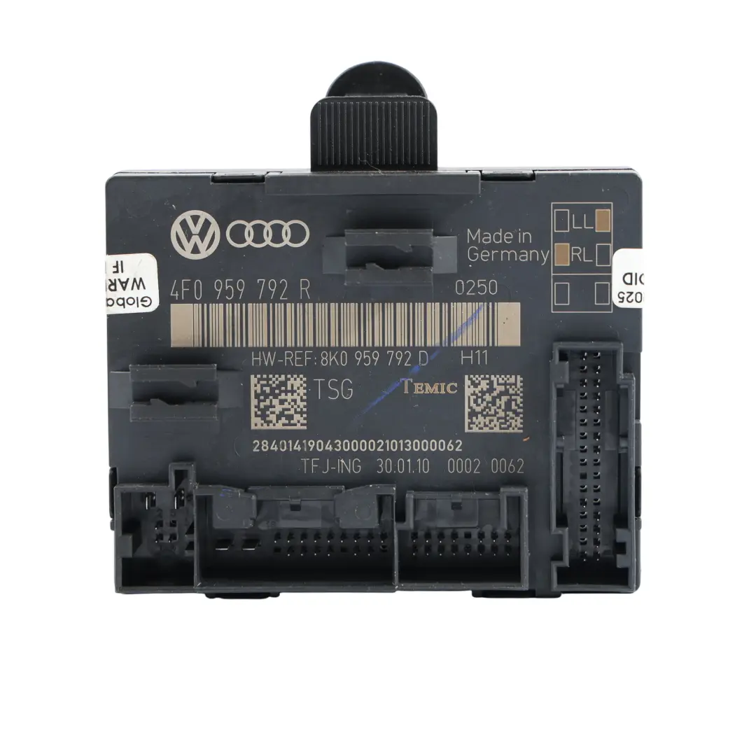 Vordertür Links Modul Einheit Steuerung ECU für Audi A6 C6 mit Teilenummer 4F0959792R Audi A6 C6 Vordertür Links Modul Einheit Steuerung ECU - SKU 4F0959792R - Teilenummer 4F0959792R