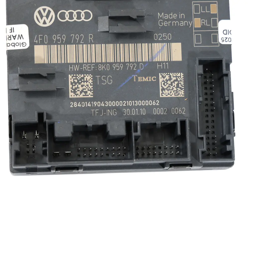 Puerta Delantera Izquierda Módulo Unidad Control ECU para Audi A6 C6 con número de pieza 4F0959792R Audi A6 C6 Puerta Delantera Izquierda Módulo Unidad Control ECU - SKU 4F0959792R - Número de pieza 4F0959792R
