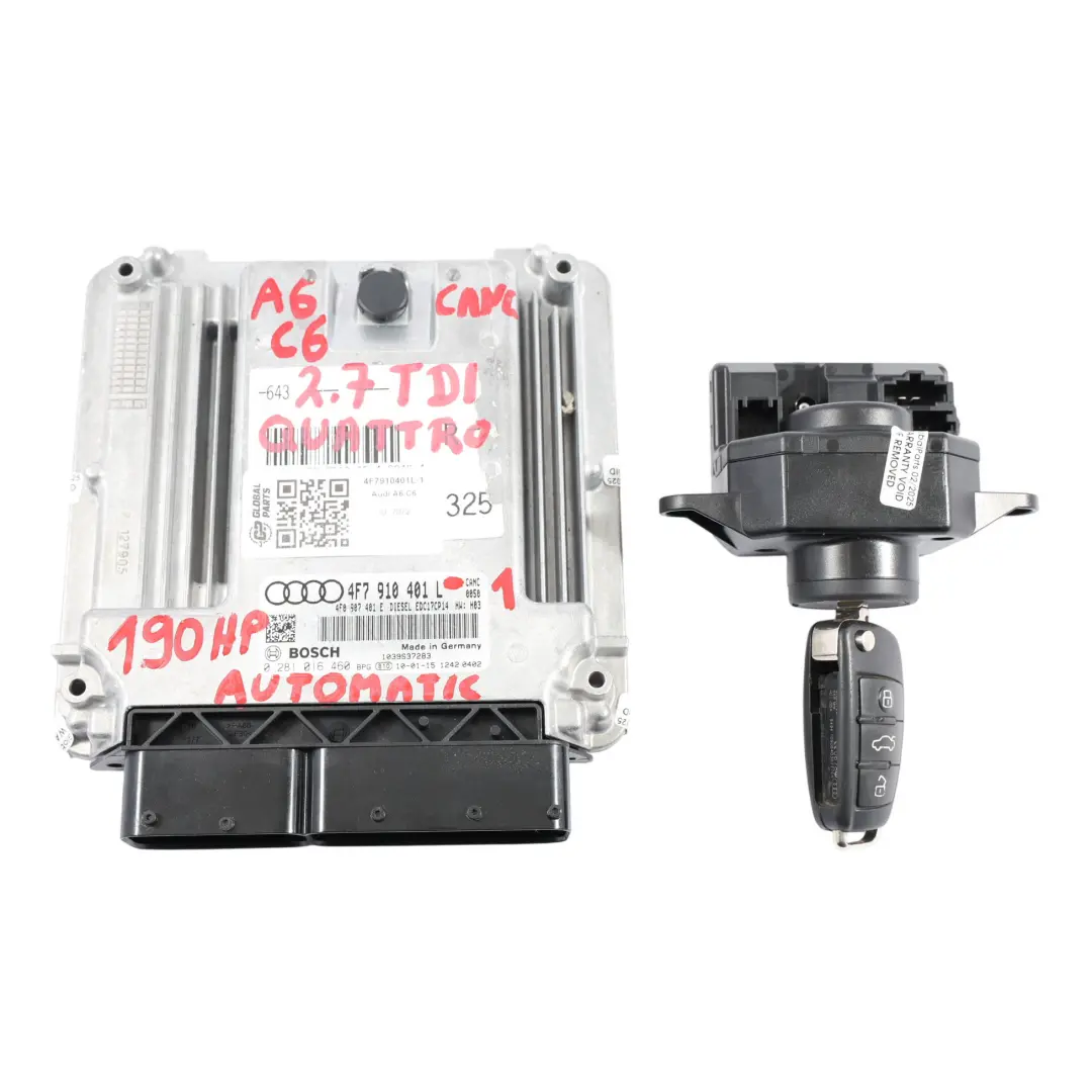 Kit Calculateur Moteur Audi A6 C6 2.7 TDI CANC Quattro 190HP pour à propos du numéro de pièce 4F7910401L Kit Calculateur Moteur Audi A6 C6 2.7 TDI CANC Quattro 190HP - SKU 4F7910401L-1 - Numéro de pièce 4F7910401L