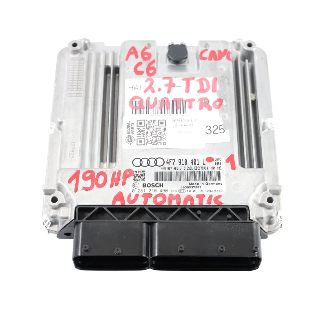 Kit Calculateur Moteur Audi A6 C6 2.7 TDI CANC Quattro 190HP  - SKU 4F7910401L-1 - Numéro de pièce 4F7910401L