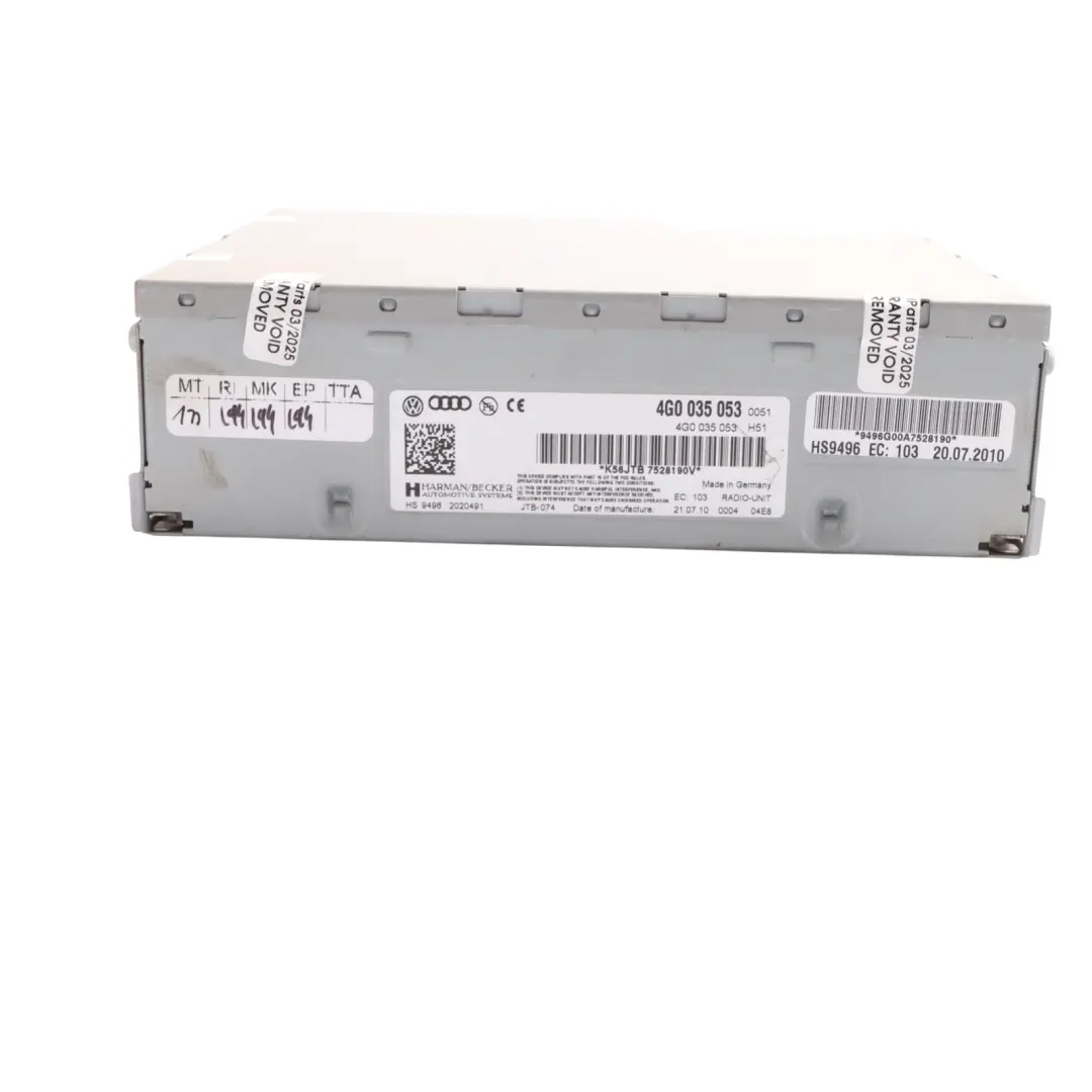 Harman Becker Navi Sat Radio Receiver Control Head Unit to Audi A5 8T with Part number 4G0035053 Audi A5 8T Harman Becker Navi Sat Radio Receiver Control Head Unit - SKU 4G0035053 - Part number 4G0035053