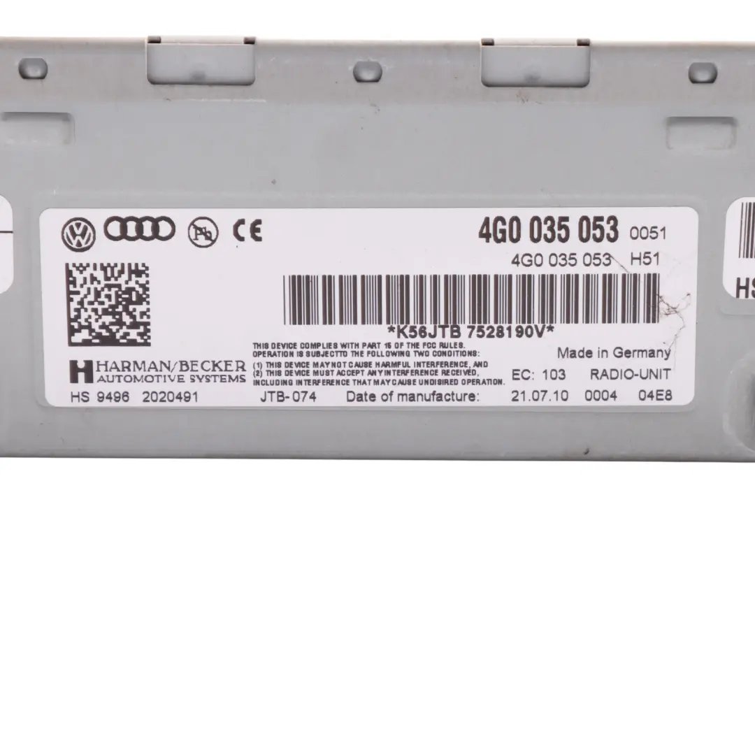 Harman Becker Navi Sat Radio Receiver Control Head Unit to Audi A5 8T with Part number 4G0035053 Audi A5 8T Harman Becker Navi Sat Radio Receiver Control Head Unit - SKU 4G0035053 - Part number 4G0035053