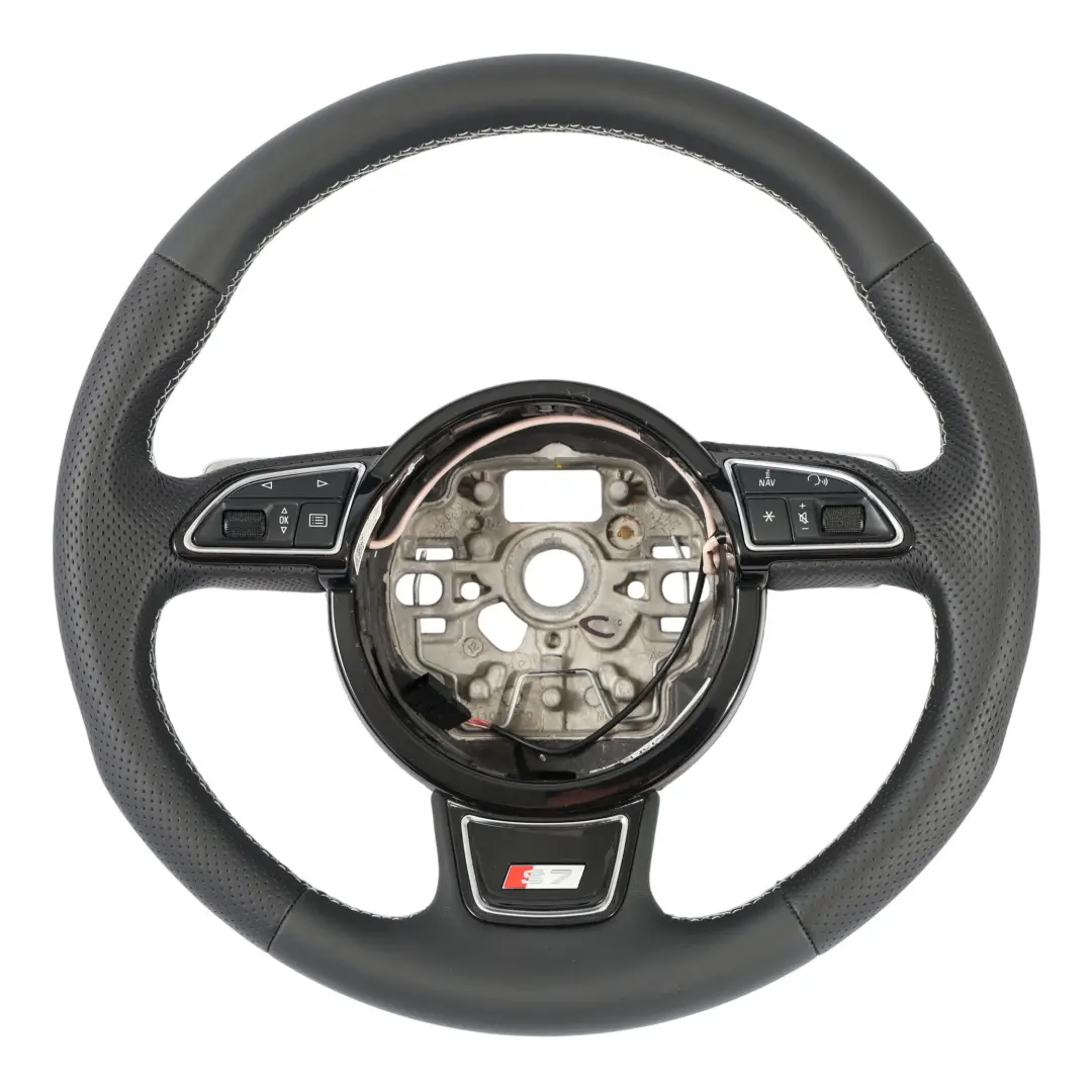 Audi A7 S7 4G Volante NUOVO In Pelle Nera Cambio al Volante Fili Bianchi - SKU 4G8419091-1 - Numero di parte 4G8419091