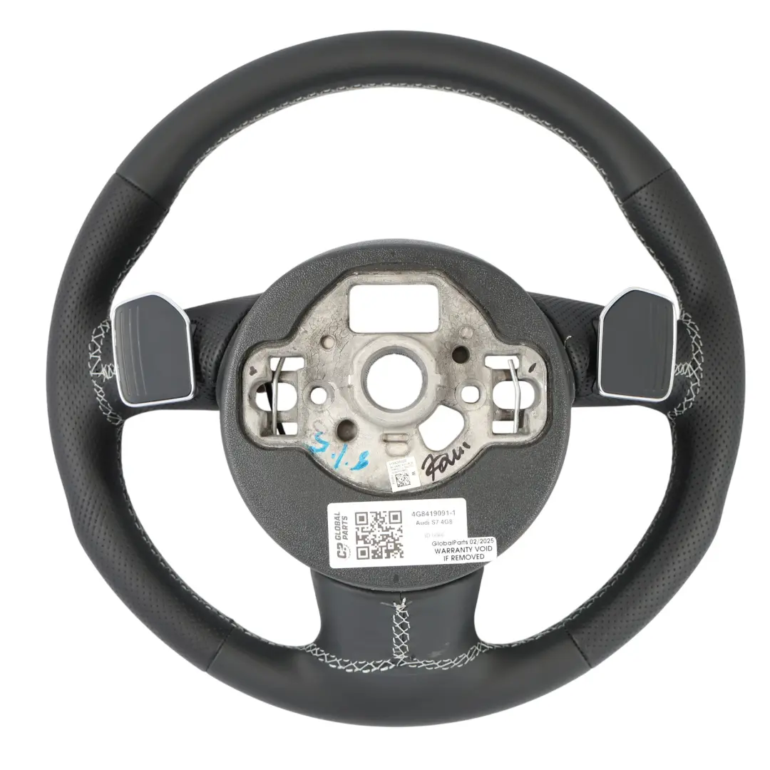 Volant Audi A7 S7 4G NEUF En Cuir Noir Avec Palettes Changement Vitesse En Blanc  - SKU 4G8419091-1 - Numéro de pièce 4G8419091