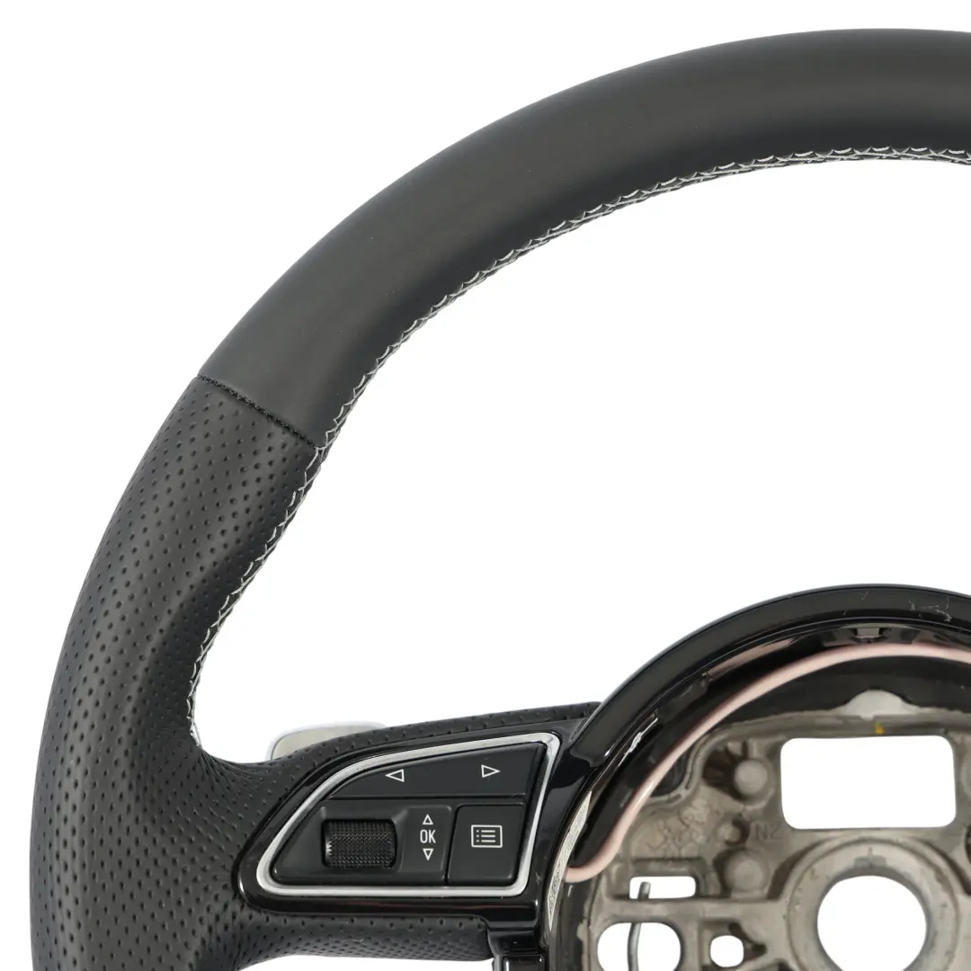 Steering Wheel NEW Black Leather Paddle Shift White Threads Audi A7 S7 4G - SKU 4G8419091-1 - Part number 4G8419091