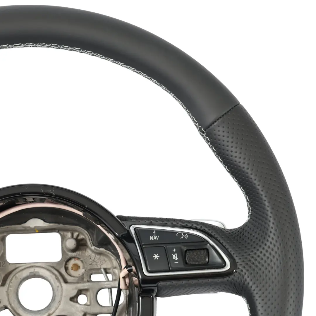 Steering Wheel NEW Black Leather Paddle Shift White Threads Audi A7 S7 4G - SKU 4G8419091-1 - Part number 4G8419091