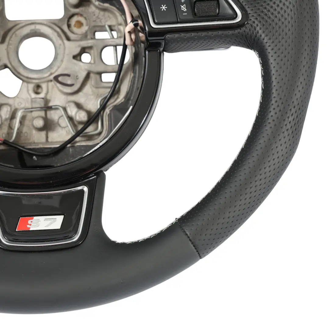 Volant Audi A7 S7 4G NEUF En Cuir Noir Avec Palettes Changement Vitesse En Blanc  - SKU 4G8419091-1 - Numéro de pièce 4G8419091