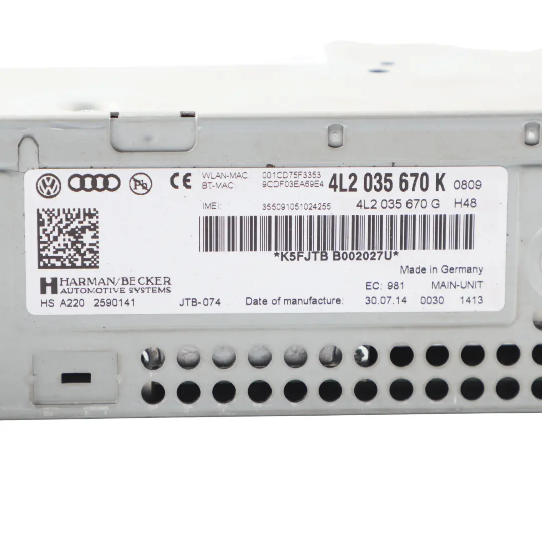 Head Unit Radio Player Navigation Steuermodul Alpine 4L2035670J für Audi Q7 4L mit Teilenummer 4L2035670K Audi Q7 4L Head Unit Radio Player Navigation Steuermodul Alpine 4L2035670J - SKU 4L2035670K - Teilenummer 4L2035670K