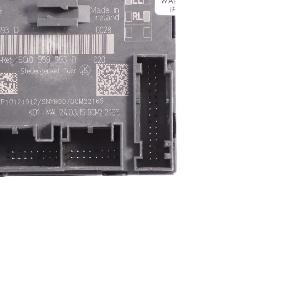 Módulo Puerta Control Delantera Derecha Lado ECU para Audi TT FV A3 8V con número de pieza 5Q0959593D Audi TT FV A3 8V Módulo Puerta Control Delantera Derecha Lado ECU - SKU 5Q0959593D - Número de pieza 5Q0959593D