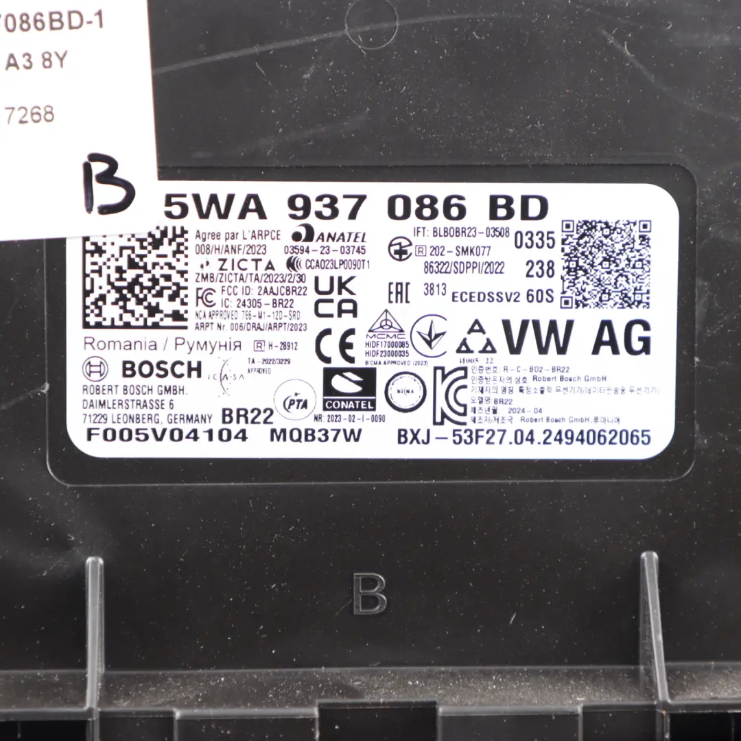 8Y Module BCM Body Control Unit Module ECU to Audi S3 with Part number 5WA937086BE Audi S3 8Y Module BCM Body Control Unit Module ECU - SKU 5WA937086BE-1 - Part number 5WA937086BE