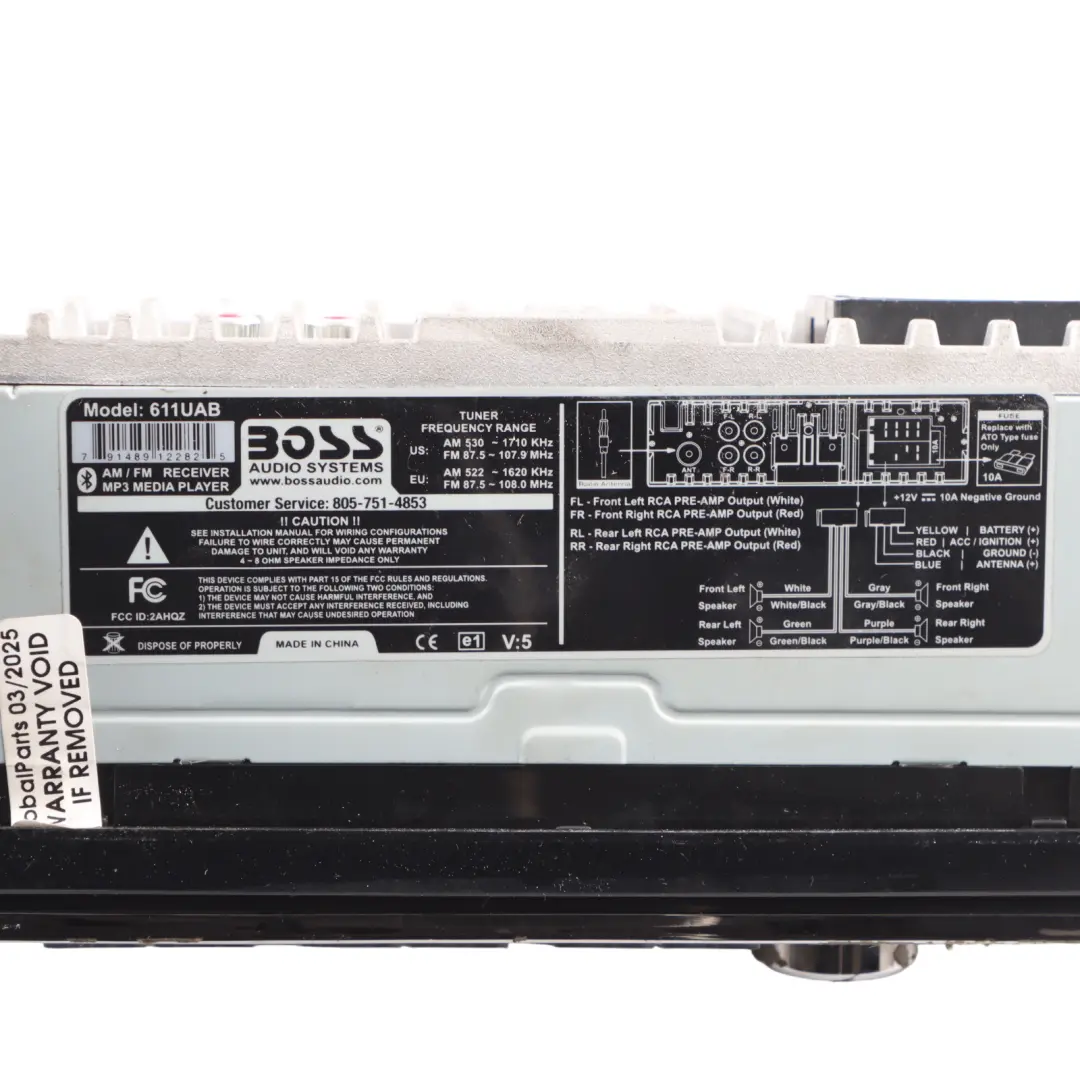 Genuine Boss Audio Car Stereo Audio Player USB AUX Bluetooth 1 DIN to with Part number 611UAB Genuine Boss Audio Car Stereo Audio Player USB AUX Bluetooth 1 DIN - SKU 611UAB - Part number 611UAB