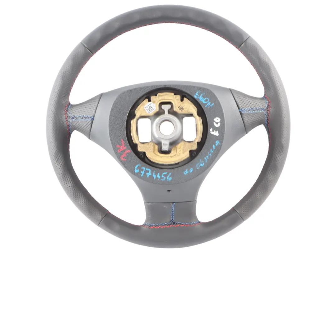 Leather Steering Wheel M-tricolored to BMW E60 E61 LCI NEW Black with Part number 6774456 BMW E60 E61 LCI NEW Black Leather Steering Wheel M-tricolored - SKU 6774456-4 - Part number 6774456