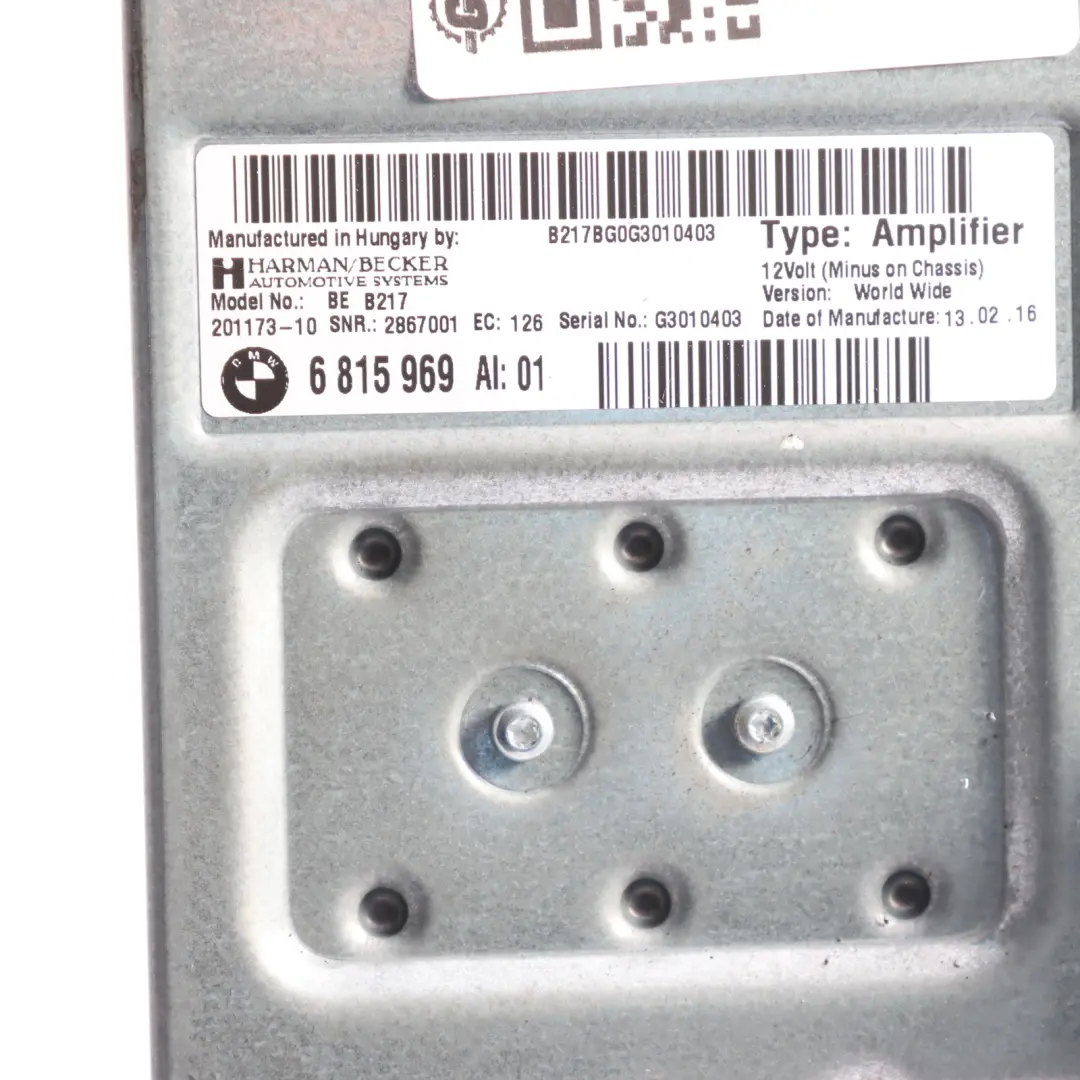 Amplifier Stereo System Harman Kardon AMP to BMW F01 F07 F10 F11 F12 F13 with Part number 6815969 BMW F01 F07 F10 F11 F12 F13 Amplifier Stereo System Harman Kardon AMP - SKU 6815969 - Part number 6815969