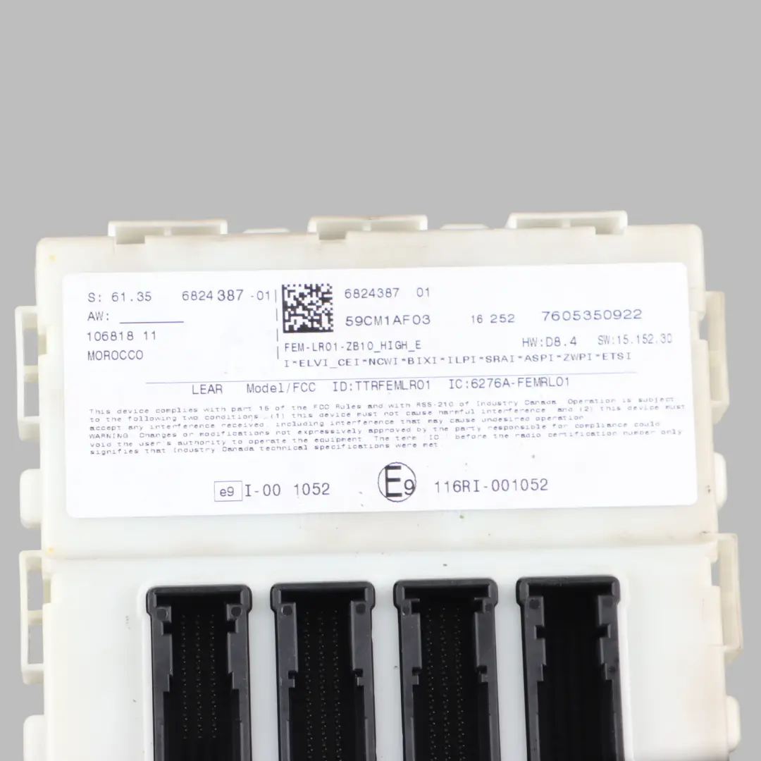 Body Control Module Unit FEM ECU LR01 to BMW F20 F21 F22 F30 F31 F32 with Part number 6824387 BMW F20 F21 F22 F30 F31 F32 Body Control Module Unit FEM ECU LR01 - SKU 6824387 - Part number 6824387