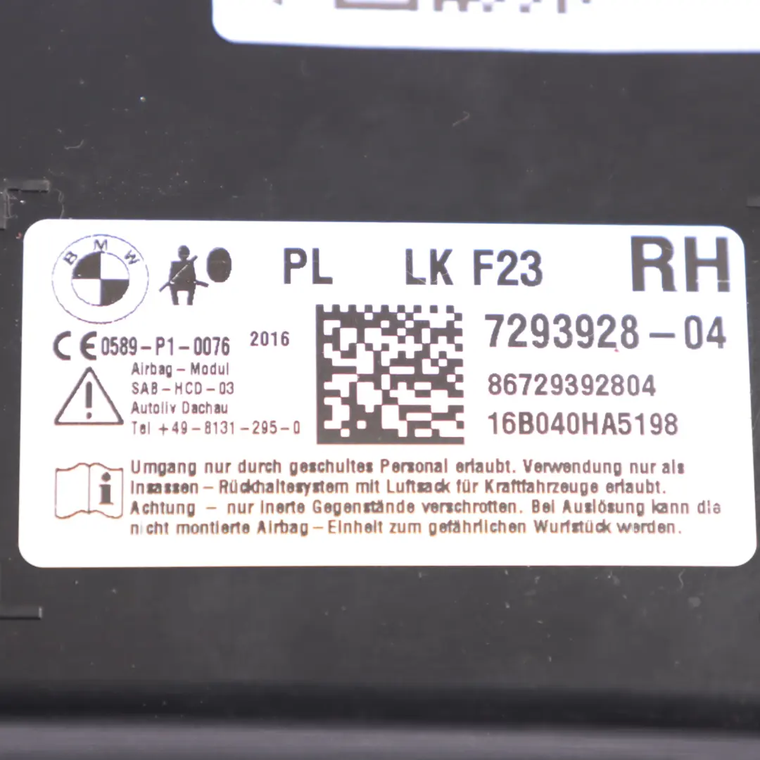 BMW F23 Poduszka Powietrzna Boczna Fotela Airbag Przód Prawo - SKU 7293928 - Numer Części 7293928