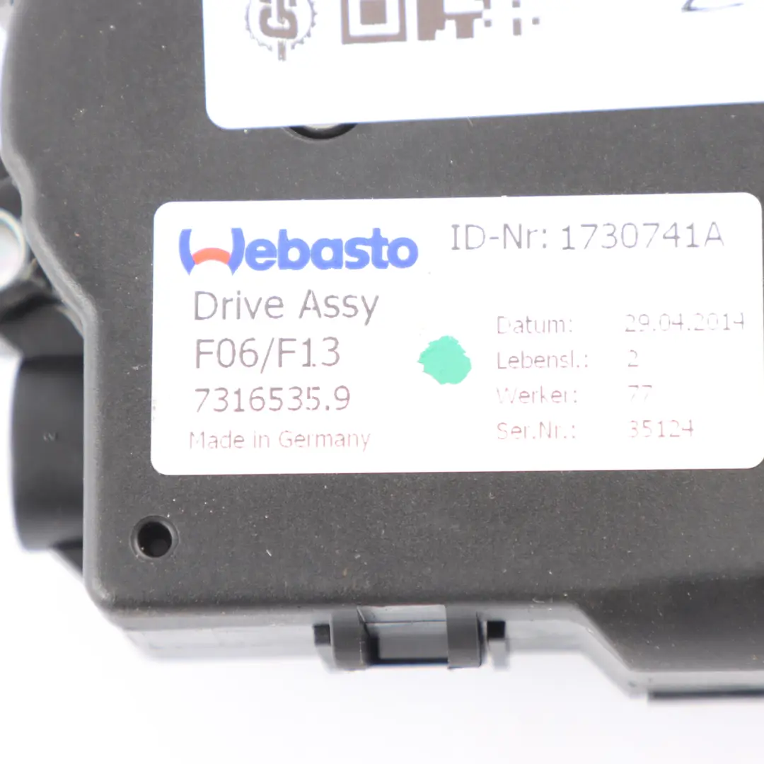 Moteur D'Entraînement Toit Ouvrant Coulissant Webasto pour BMW F06 F13 à propos du numéro de pièce 7316535 BMW F06 F13 Moteur D'Entraînement Toit Ouvrant Coulissant Webasto - SKU 7316535-3 - Numéro de pièce 7316535