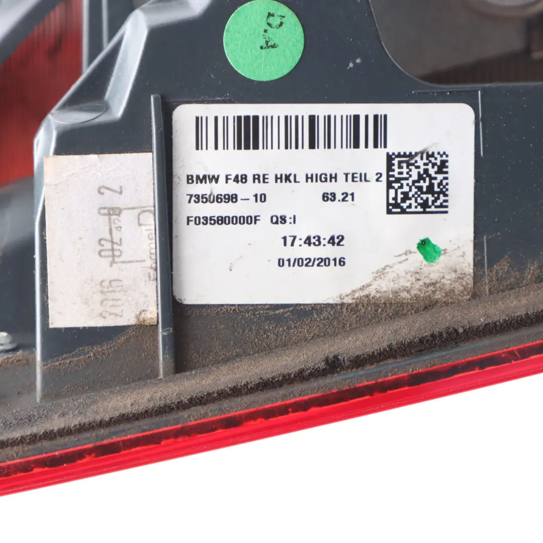 Luz Trasera En Tapa Maletero Portón Trasero Derecha para BMW X1 F48 con número de pieza 7350698 BMW X1 F48 Luz Trasera En Tapa Maletero Portón Trasero Derecha - SKU 7350698-1 - Número de pieza 7350698