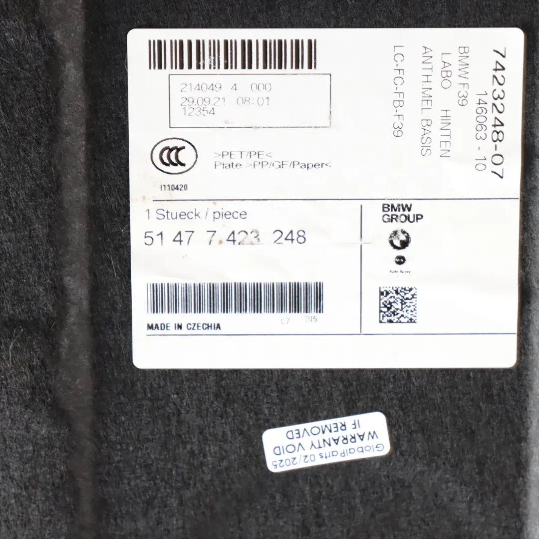 Boot Trunk Cargo Storage Floor Carpet Mat Insert Trim Cover to BMW X2 F39 with Part number 7423248 BMW X2 F39 Boot Trunk Cargo Storage Floor Carpet Mat Insert Trim Cover - SKU 7423248 - Part number 7423248