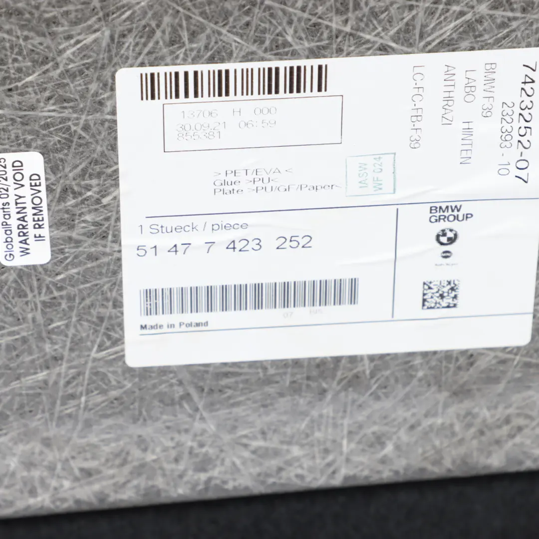 Boot Trunk Floor Carpet Luggage Compartment Loading Panel to BMW X2 F39 with Part number 7423252 BMW X2 F39 Boot Trunk Floor Carpet Luggage Compartment Loading Panel - SKU 7423252 - Part number 7423252