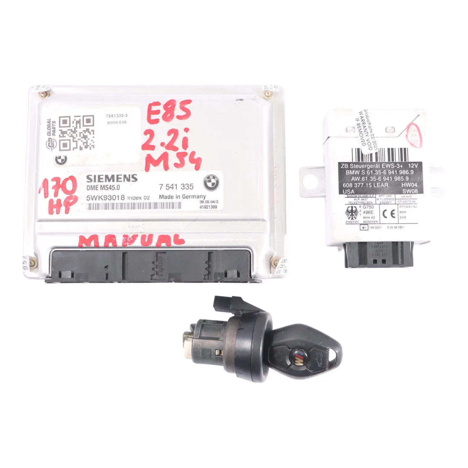 BMW Z4 E85 2.2i M54 170HP Engine Control ECU Kit DME 7541335 EWS3 + Key Manual