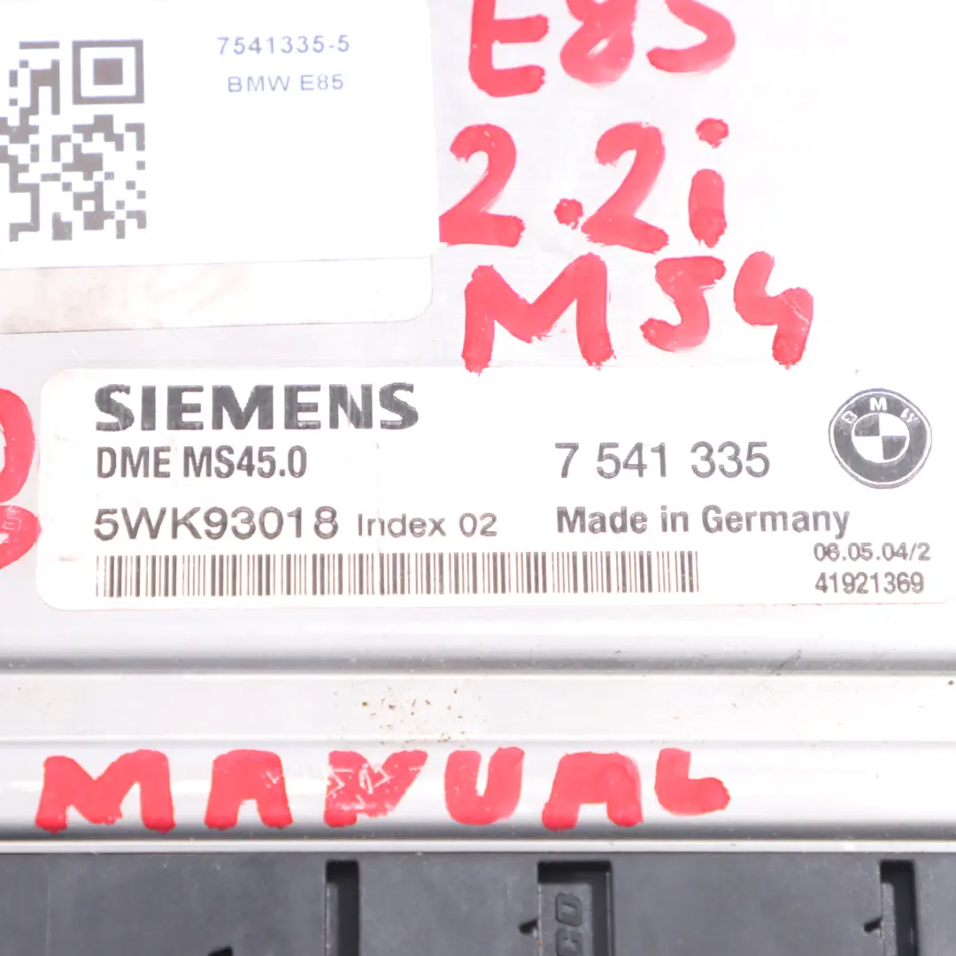 BMW Z4 E85 2.2I M54 170HP Kit ECU Control Motor DME EWS3 + Llave Manual - SKU 7541335-5 - Número de pieza 7541335