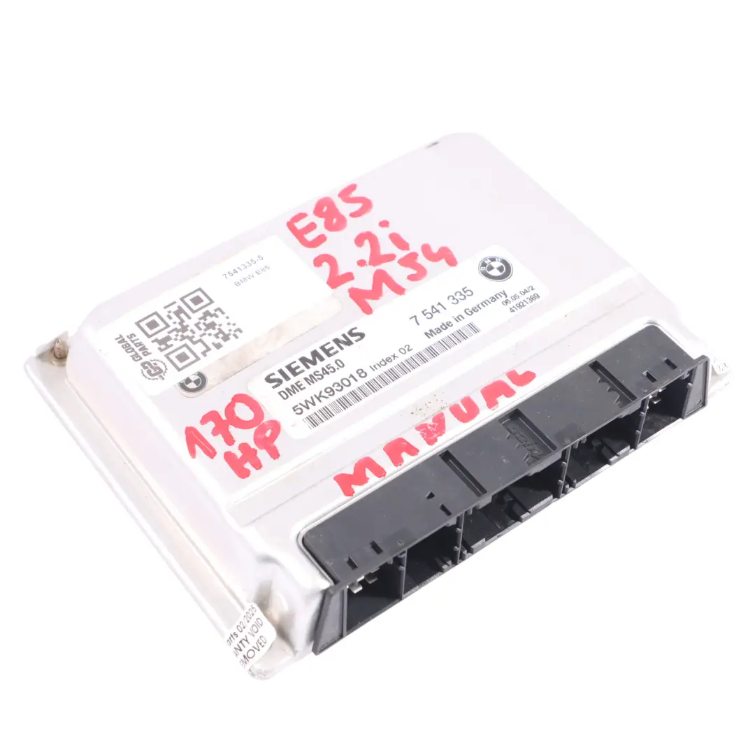 BMW Z4 E85 2.2I M54 170HP Kit ECU Control Motor DME EWS3 + Llave Manual - SKU 7541335-5 - Número de pieza 7541335