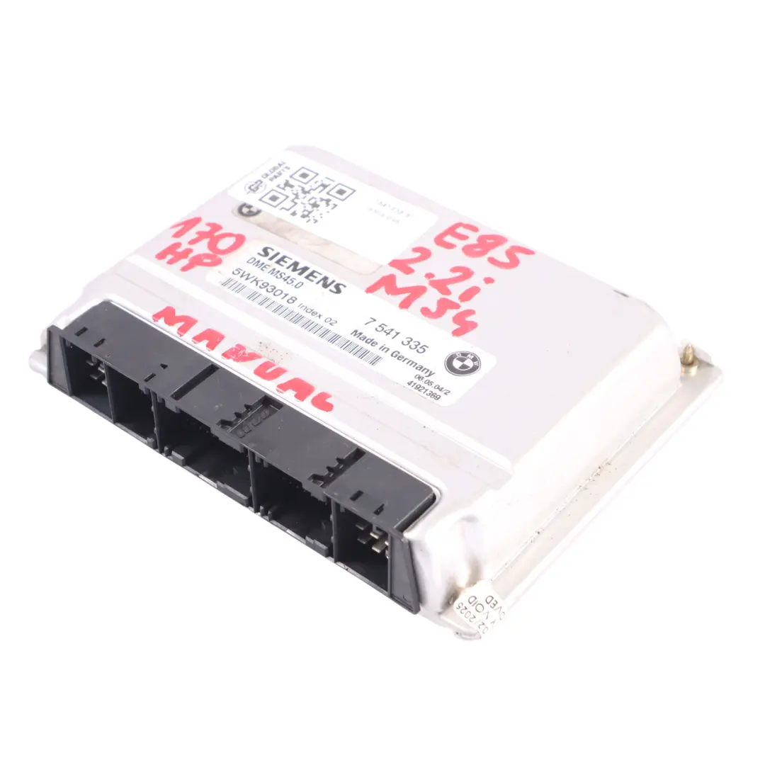 BMW Z4 E85 2.2I M54 170HP Kit ECU Control Motor DME EWS3 + Llave Manual - SKU 7541335-5 - Número de pieza 7541335