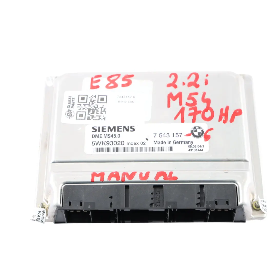 M54 170HP Engine Control Module Unit ECU Set Manual to BMW Z4 E85 2.2i with Part number 7543157 BMW Z4 E85 2.2i M54 170HP Engine Control Module Unit ECU Set Manual - SKU 7543157-6 - Part number 7543157