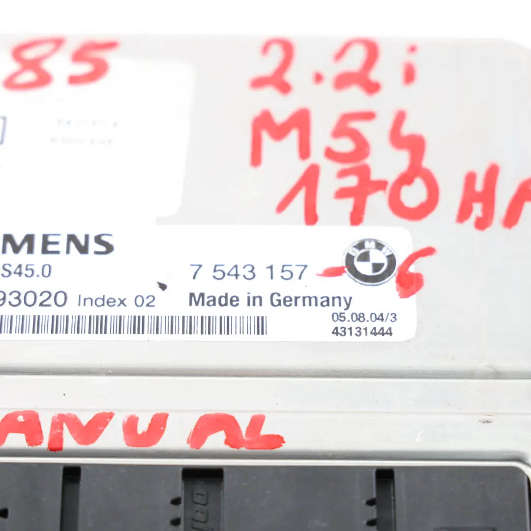 M54 170HP Module Commande Moteur ECU Manuel pour BMW Z4 E85 2.2I à propos du numéro de pièce 7543157 BMW Z4 E85 2.2I M54 170HP Module Commande Moteur ECU Manuel - SKU 7543157-6 - Numéro de pièce 7543157