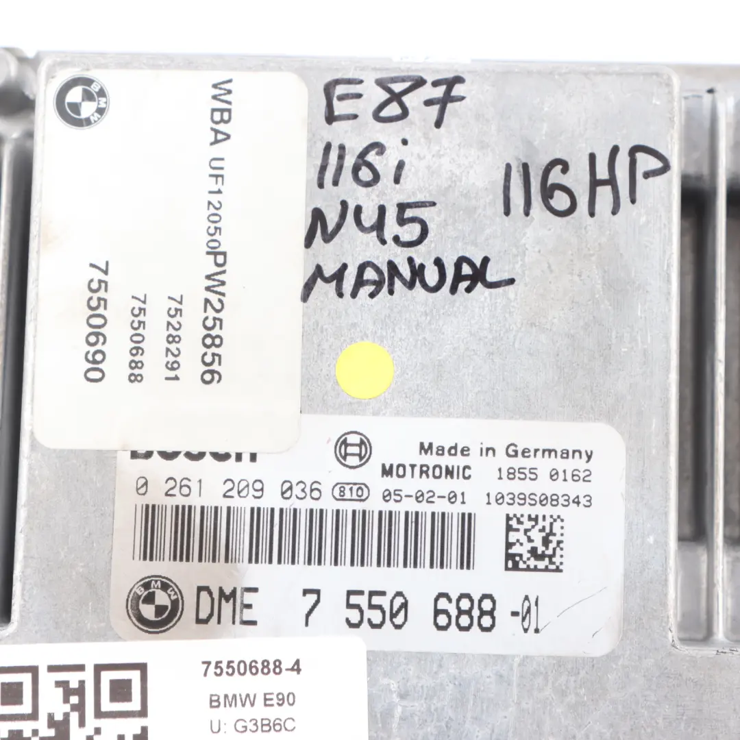 N45 1.6 116HP Petrol ECU KIT DME CAS2 Key to BMW E87 E90 116i 316i with Part number 7550688 BMW E87 E90 116i 316i N45 1.6 116HP Petrol ECU KIT DME CAS2 Key - SKU 7550688-4 - Part number 7550688