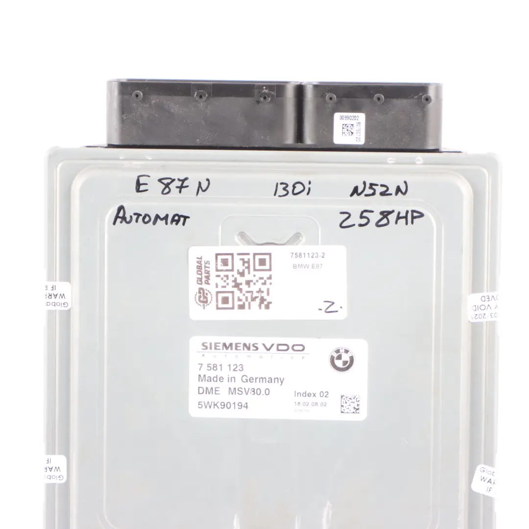 N52N 258HP Engine Control Unit ECU DME Automatic to BMW E81 E87 LCI 130i with Part number 7581123 BMW E81 E87 LCI 130i N52N 258HP Engine Control Unit ECU DME Automatic - SKU 7581123-2 - Part number 7581123