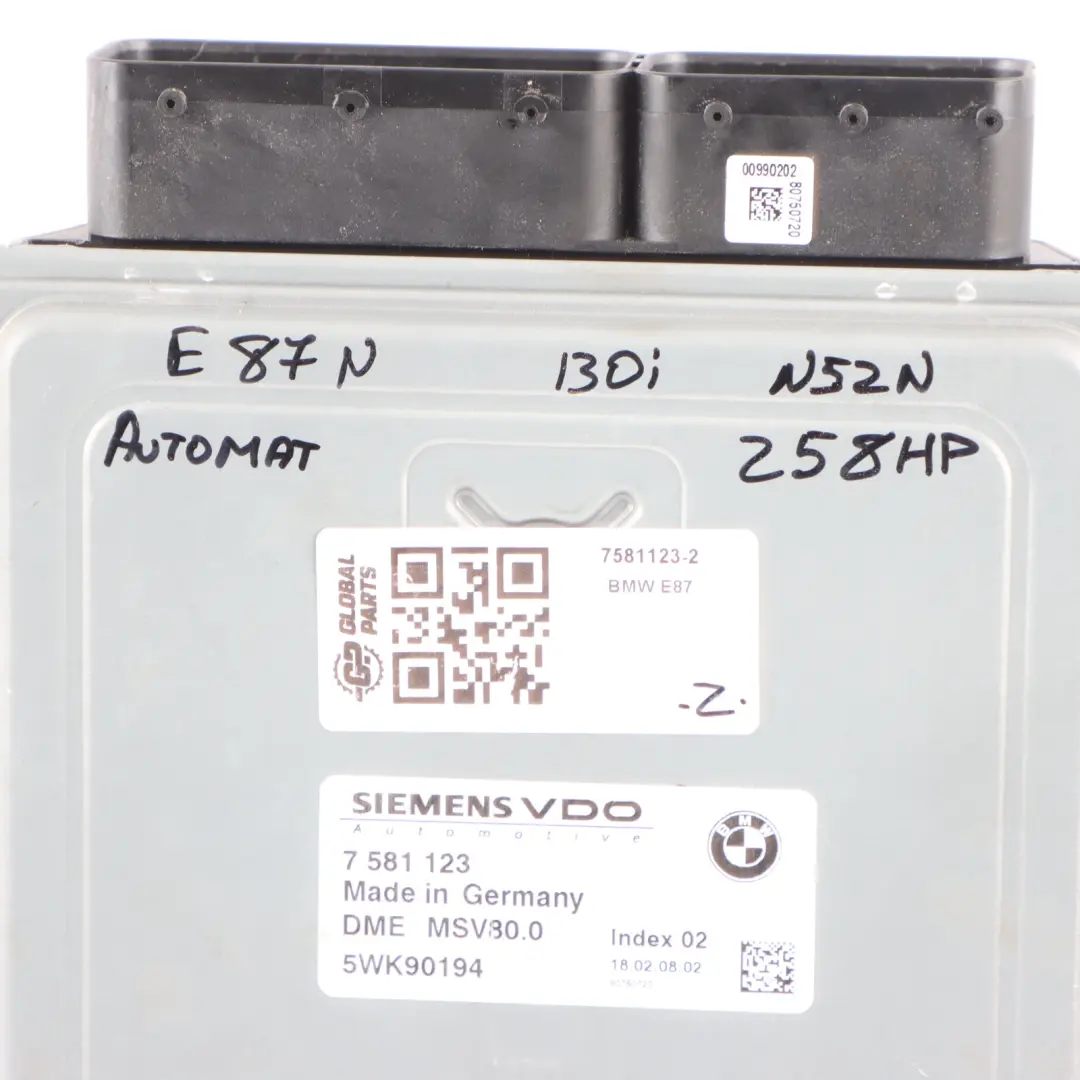 BMW E81 E87 LCI 130i N52N 258HP Engine Control Unit ECU DME Automatic - SKU 7581123-2 - Part number 7581123
